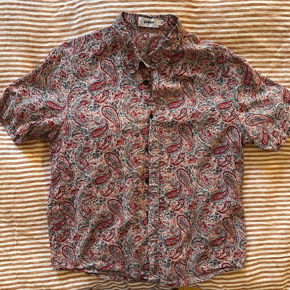 Mens Medium Paisley Red Short Sleeve Shirt